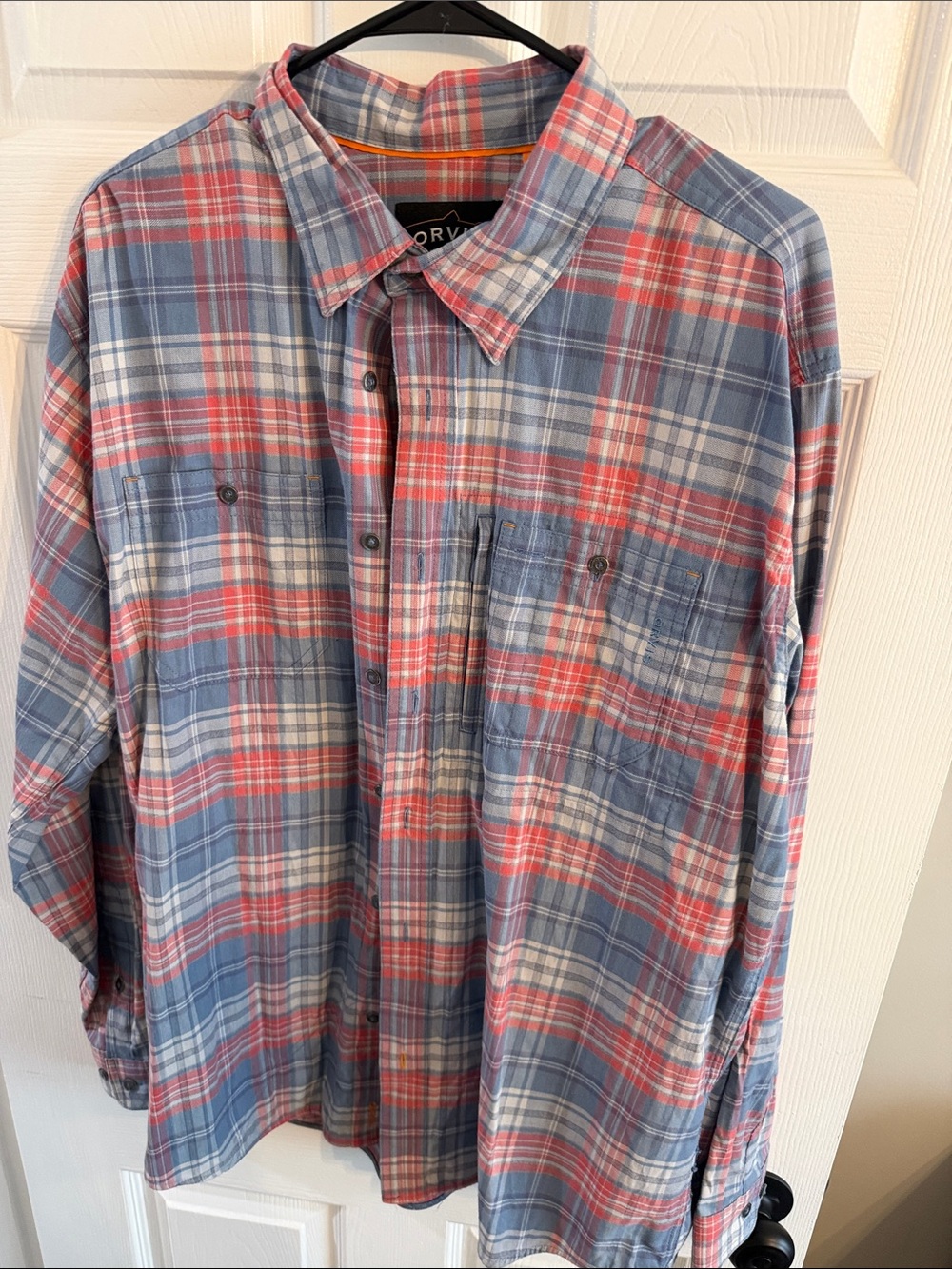 Orvis Red and Blue Plaid Casual Button-Down